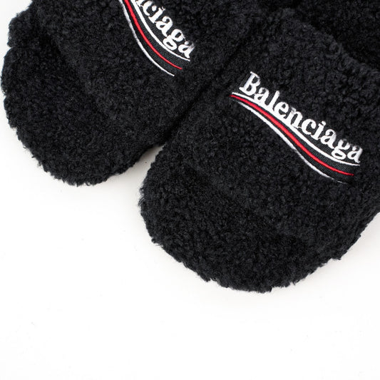 Balenciaga FURRY SLIDE SANDAL IN BLACK/WHITE/RED