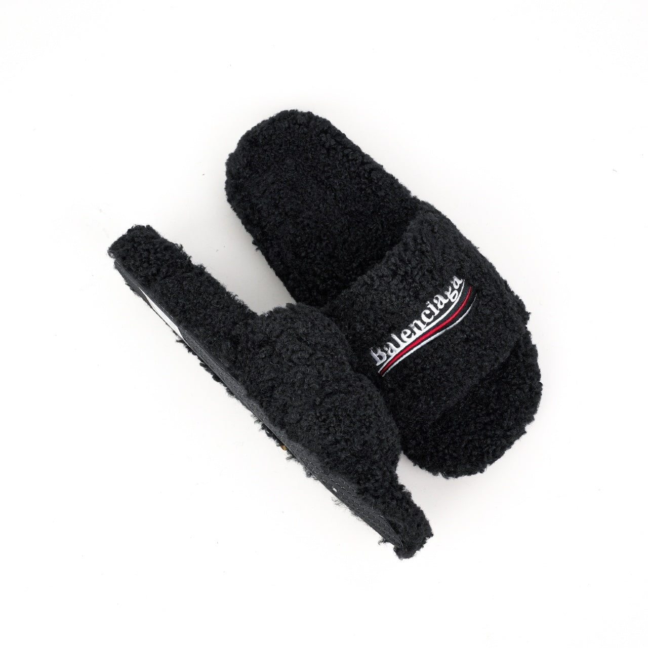 Balenciaga FURRY SLIDE SANDAL IN BLACK/WHITE/RED – Rebulkin display picture 1