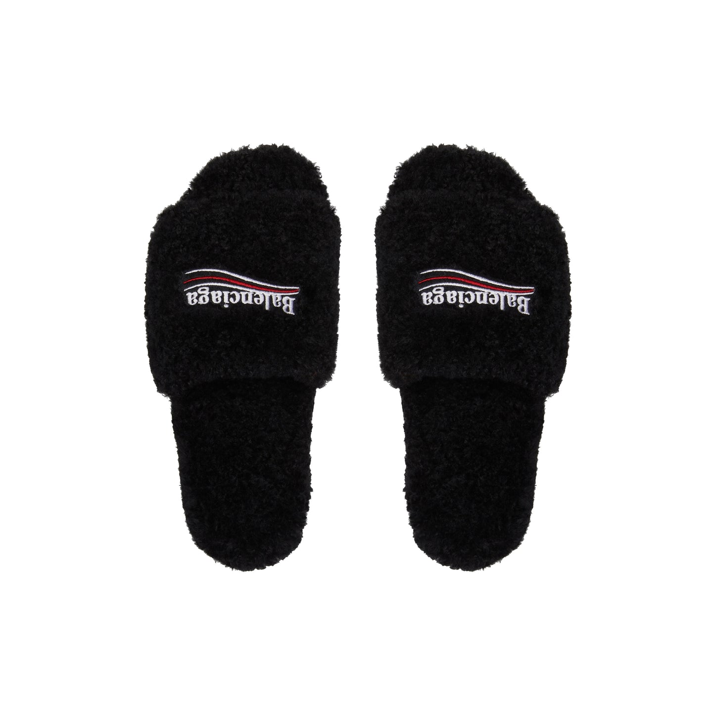 Balenciaga FURRY SLIDE SANDAL IN BLACK/WHITE/RED