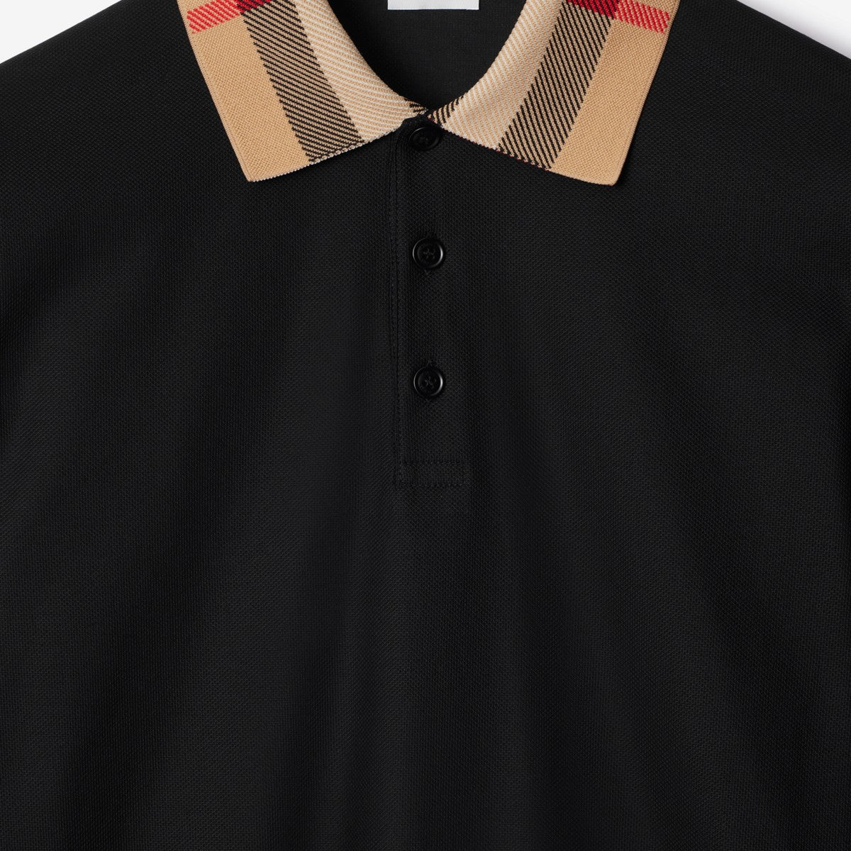 Burberry Men's Long-sleeve Check Collar Cotton Polo Shirt in black