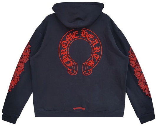 Chrome Hearts Horseshoe Floral Hoodie 'Navy/Red'