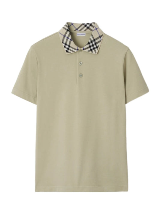 Burberry Checked Short Sleeved Polo Shirt Sage